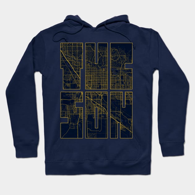 Tucson, USA City Map Typography - Gold Art Deco Hoodie by deMAP Studio